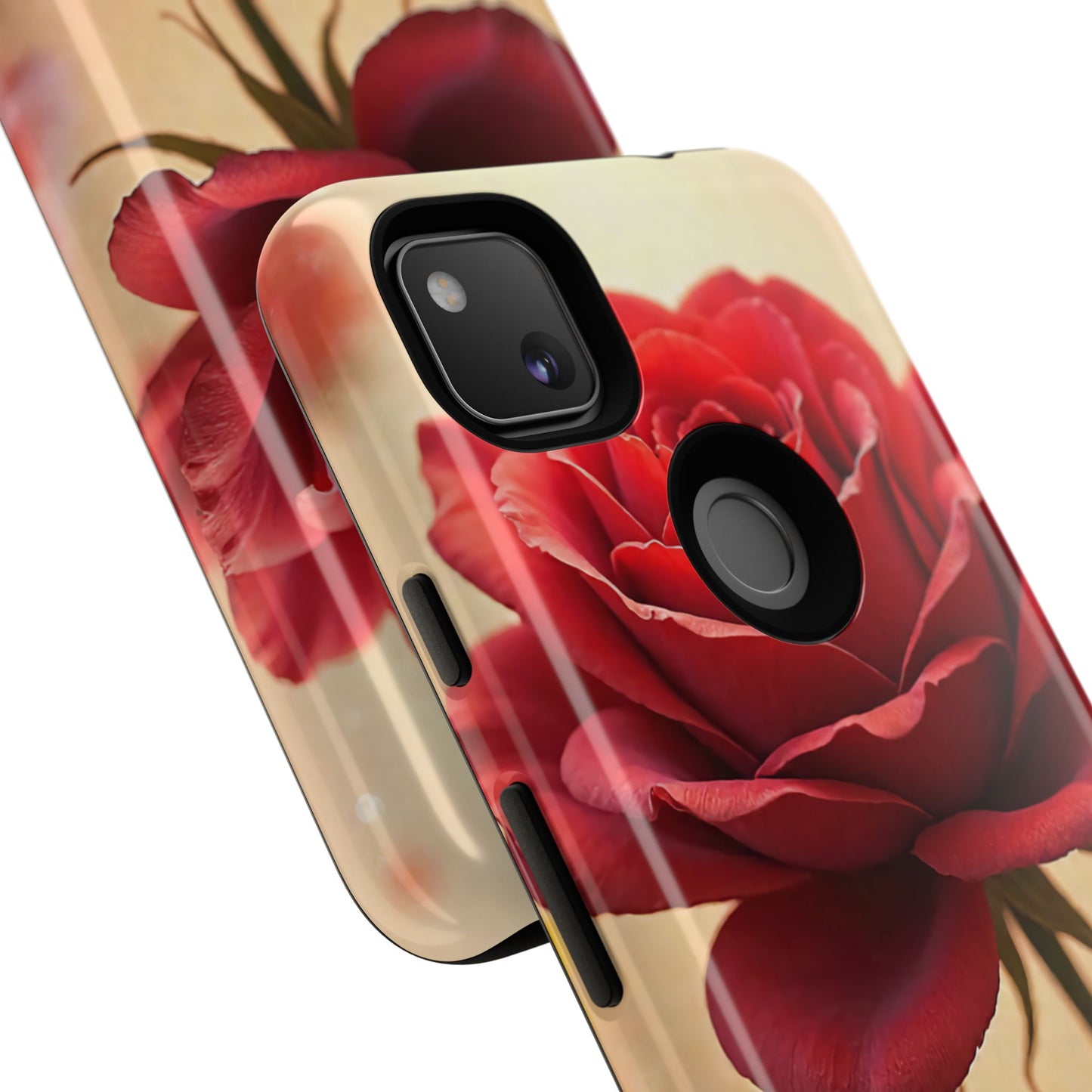 Floral Phone Case with Red Rose Design, Tough Phone Cover, Flower Print, Gift for Her, Stylish Accessory, Floral Aesthetic