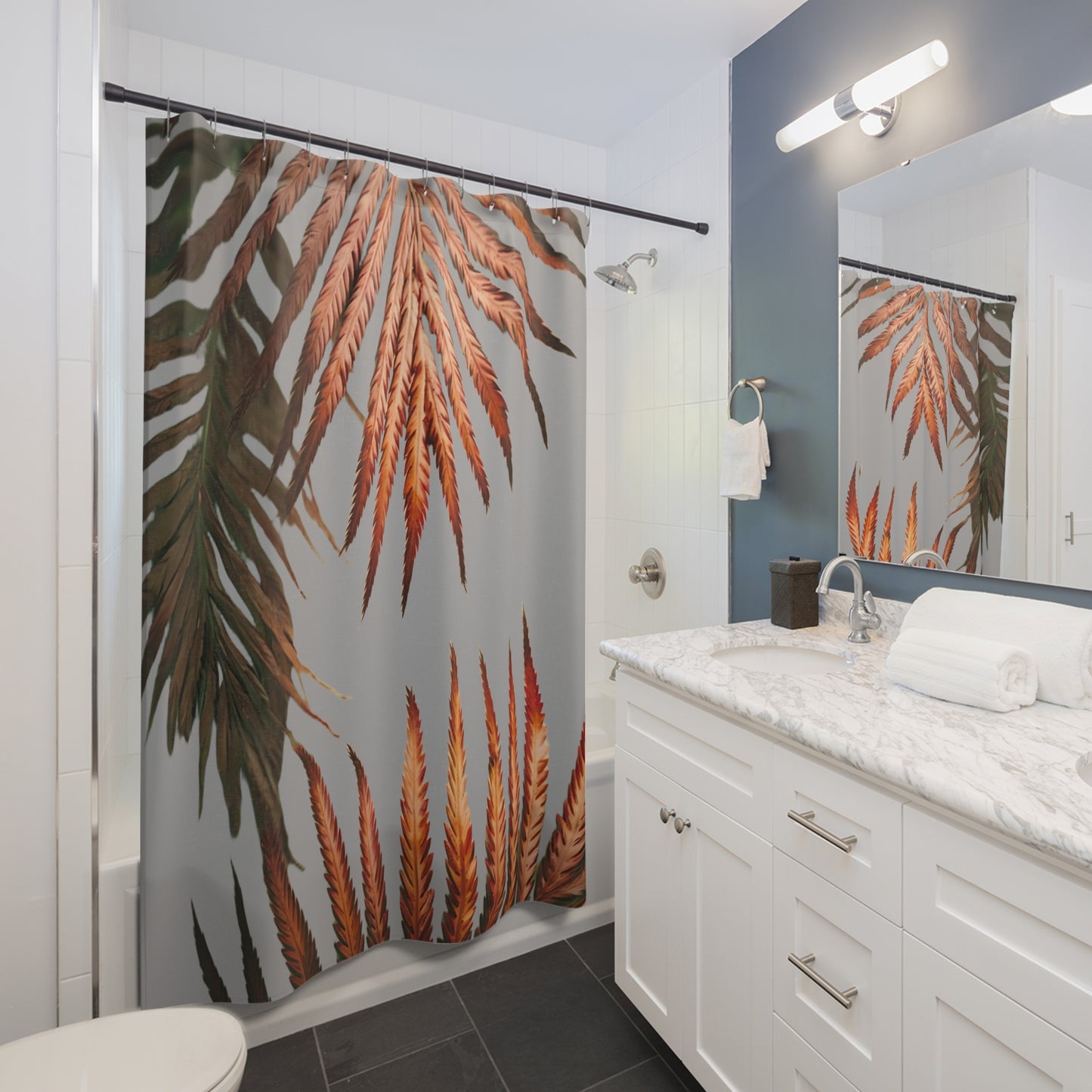 Tropical Leaves Shower Curtain, Boho Bathroom Decor, Nature Inspired Home, Botanical Print, Unique Gift for Eco Lovers