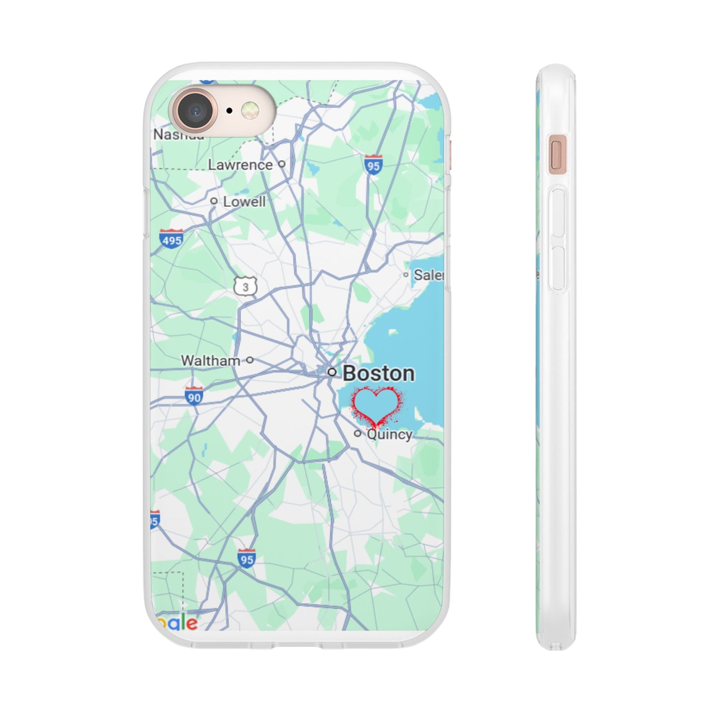 Boston Map Flexi Case for iPhone, Custom Location Phone Case, Unique Gift, Boston Heart Design, Travel Lover Accessory