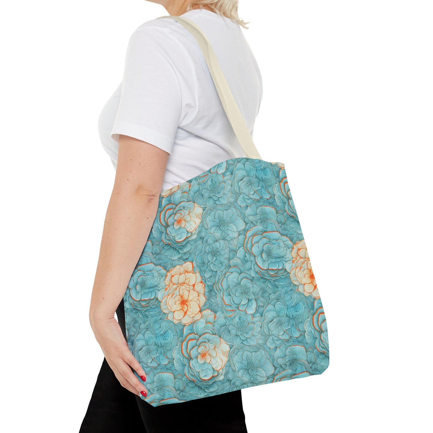 Floral Watercolor Tote Bag — Teal Succulent Pattern