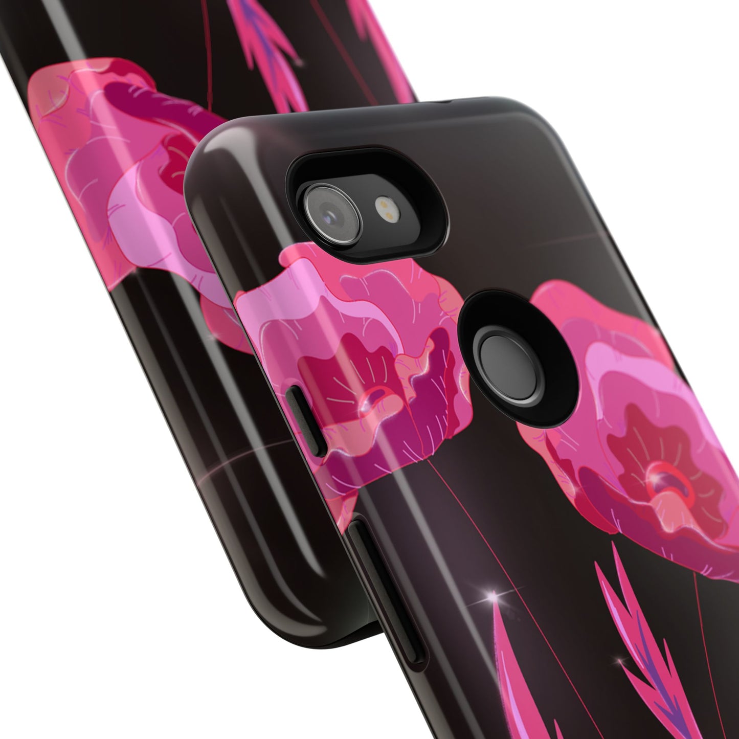 Floral iPhone Case | Tough Cases with Pink Poppy Design, Elegant Flower Phone Cover, Gift for Her, Spring Accessories, Chic Tech