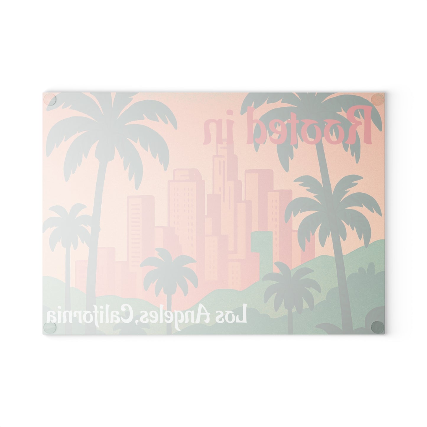 Los Angeles Themed Glass Cutting Board, Home Decor, Kitchen Gift, Housewarming Present, Tropical Kitchenware, Palm Tree Design