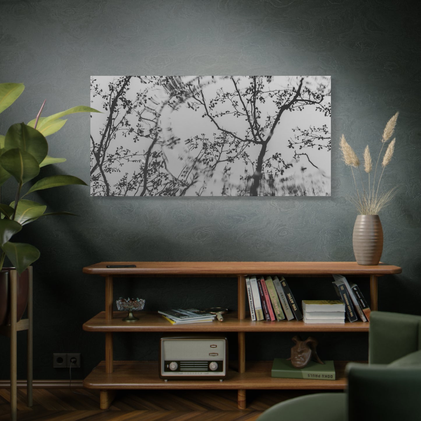Canvas Wall Art — Monochrome Blurred Ferris Wheel with Tree Silhouettes