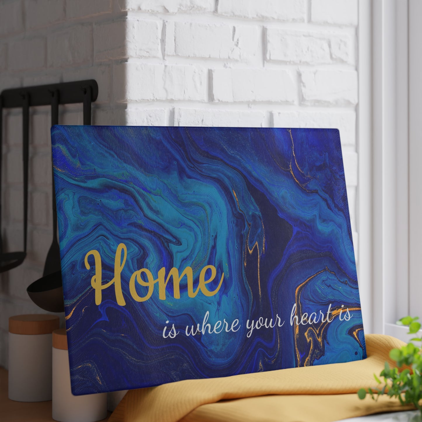 Home is Where Your Heart Is Glass Cutting Board, Kitchen Decor, Gift for Housewarming, Unique Home Gift, Elegant Kitchen Accessory