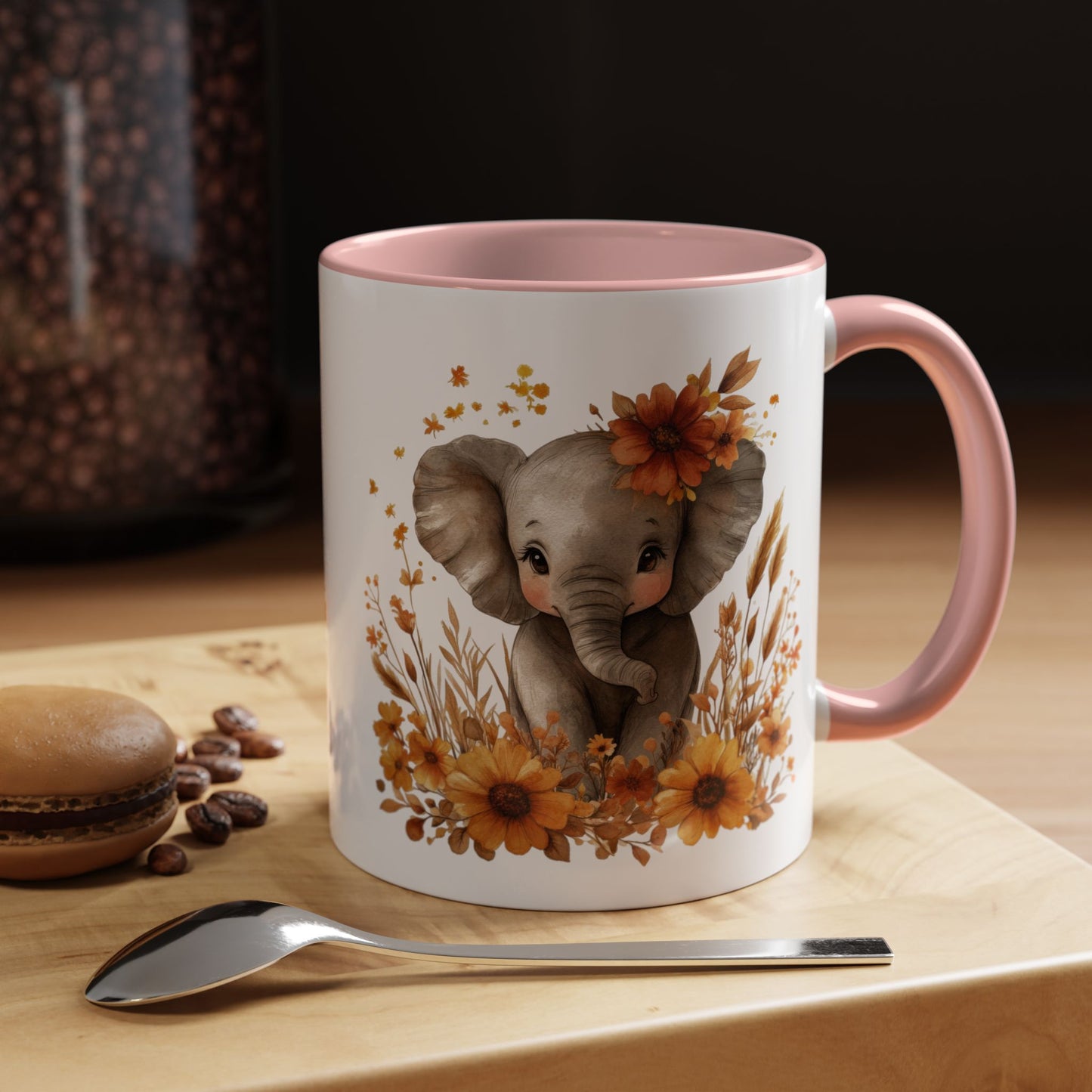 Adorable Elephant Floral Coffee Mug, Cute Animal Mug, Coffee Lover Gift, Kids Mug, Baby Shower Decor