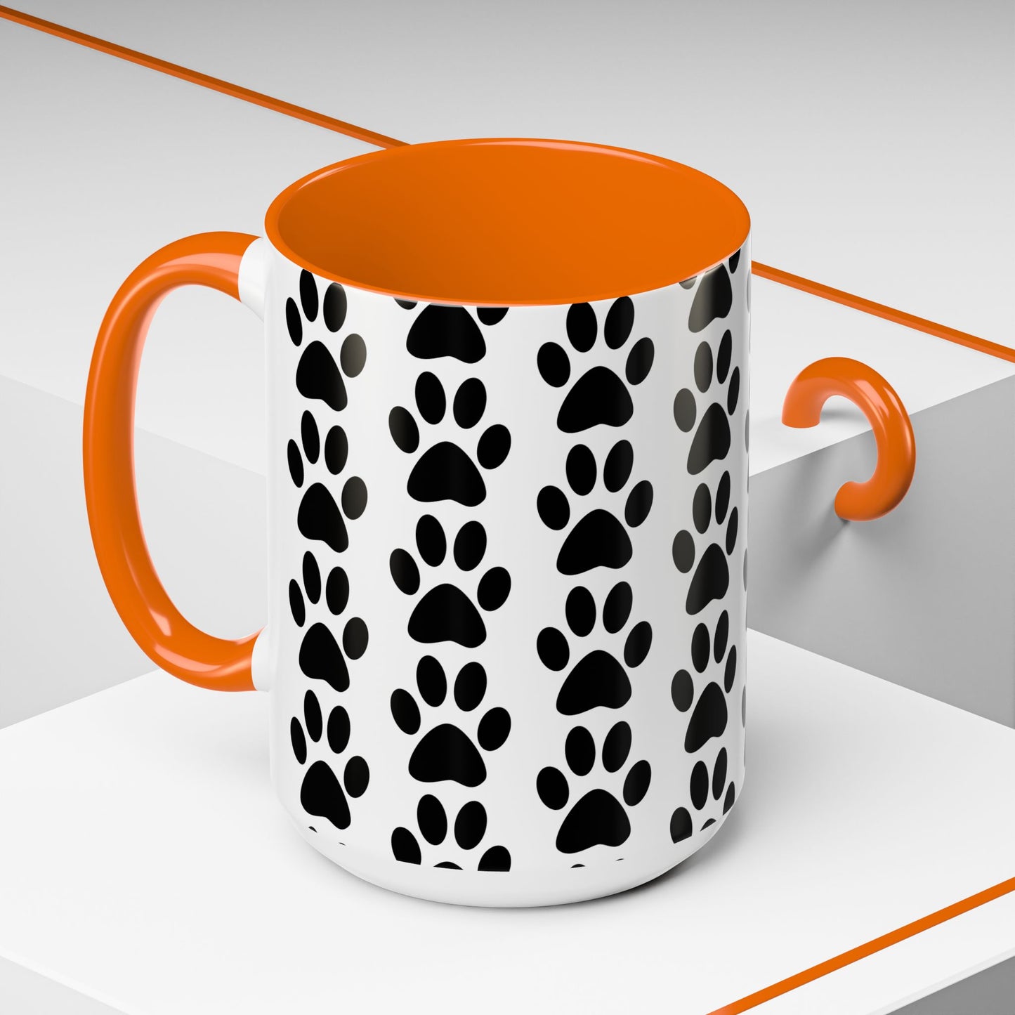 Paw Print Accent Coffee Mug - Dog Lover Gift, Black and White Pet Mug, Cute Animal Decor, Personalized Pet Owner Present, Coffee Tea Cup