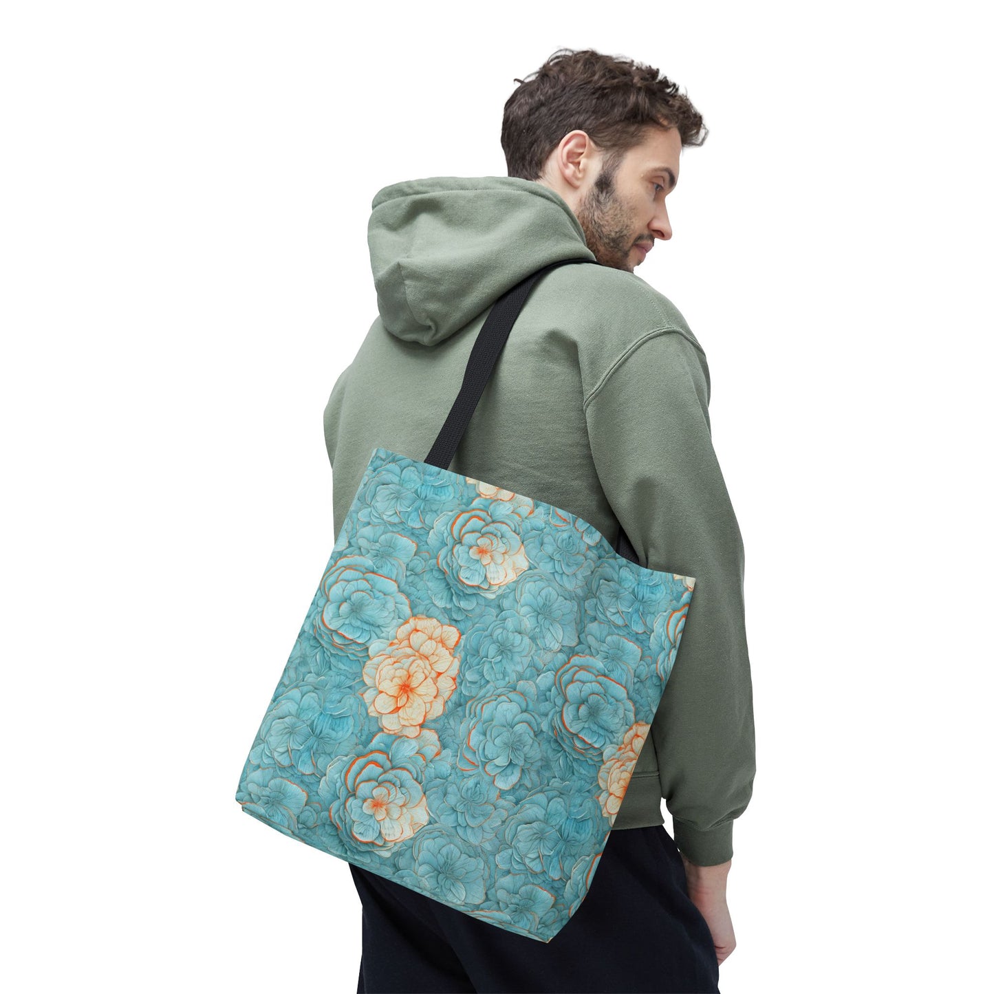 Floral Watercolor Tote Bag — Teal Succulent Pattern
