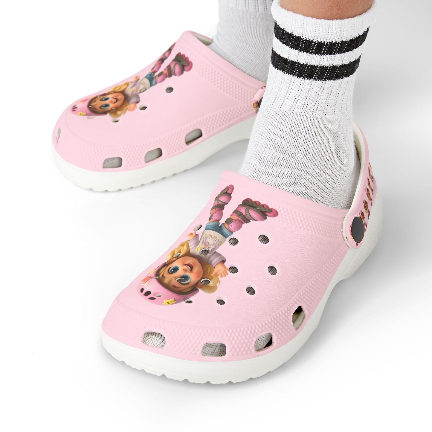 Kids Pink Character  Clogs / Croc — Cute Roller Girl Graphic