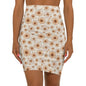 Beige Daisy Floral Pencil Skirt — Mid-Waist Spring/Summer Floral Print