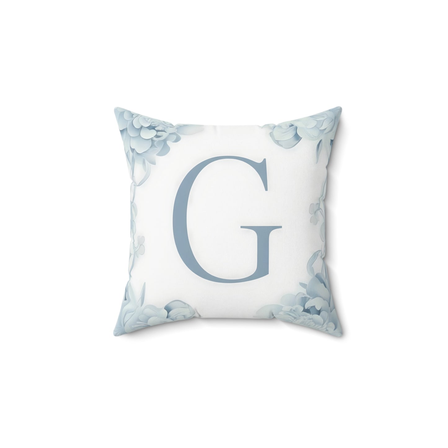 Monogram 'G' Floral Square Pillow – Blue Watercolor Initial Throw Pillow