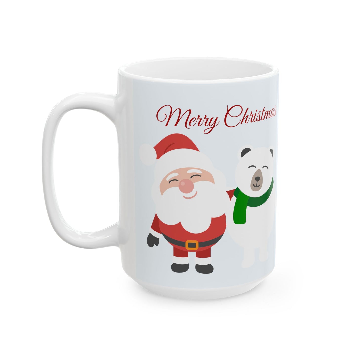 Christmas Santa & Polar Bear Ceramic Mug (11oz/15oz) — "Merry Christmas" Holiday Coffee Cup