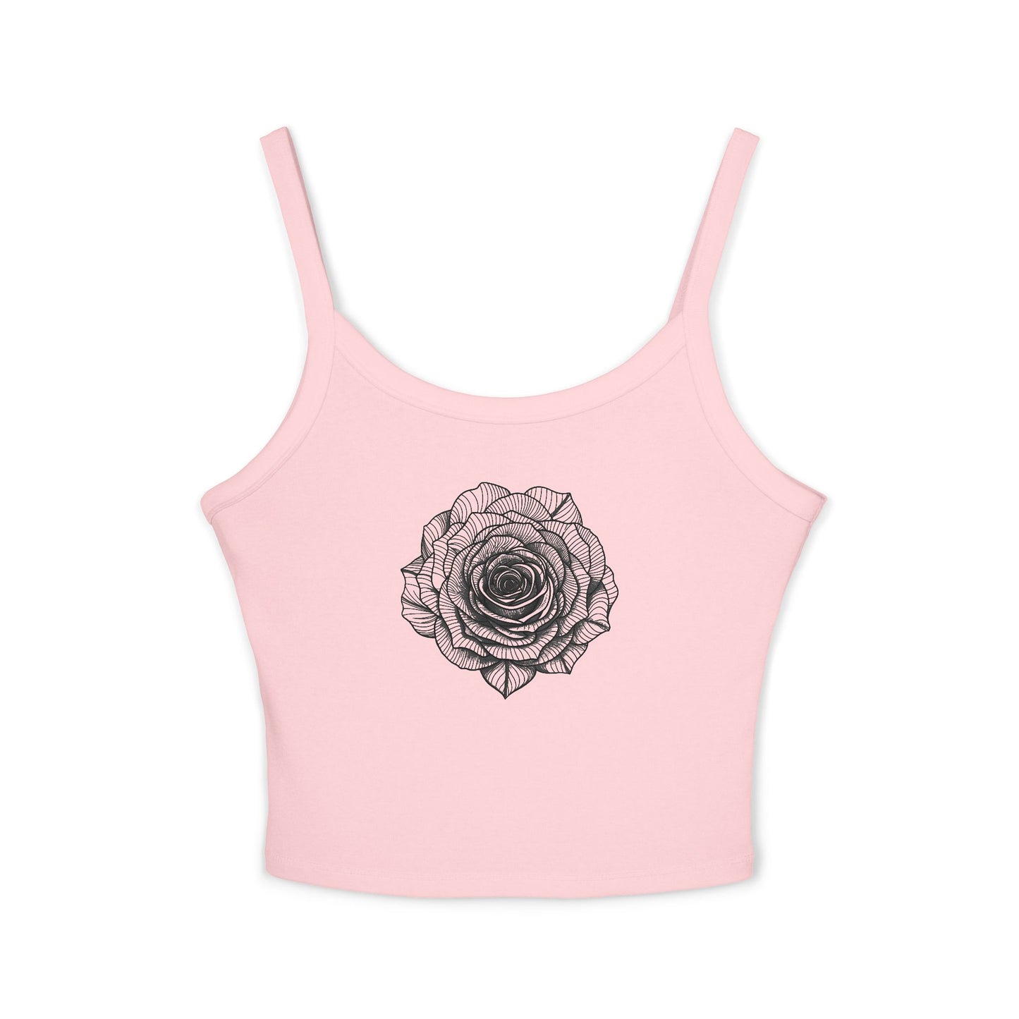 Chic Women's Spaghetti Strap Tank Top with Black Lace Rose Design, Casual Summer Wear, Festival Top, Gift for Her, Layering Essential