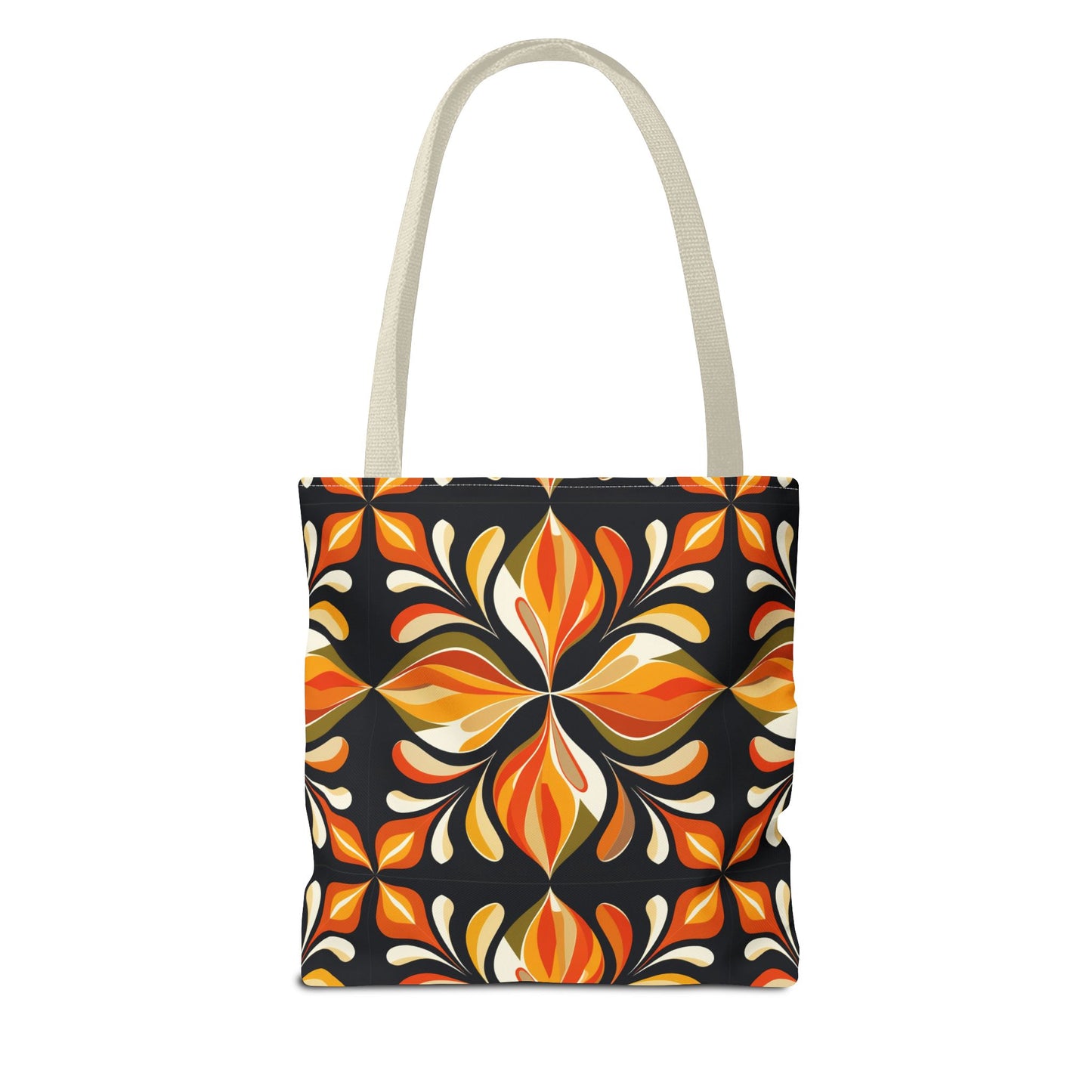 Retro Floral Tote Bag — Orange & Black Boho Pattern