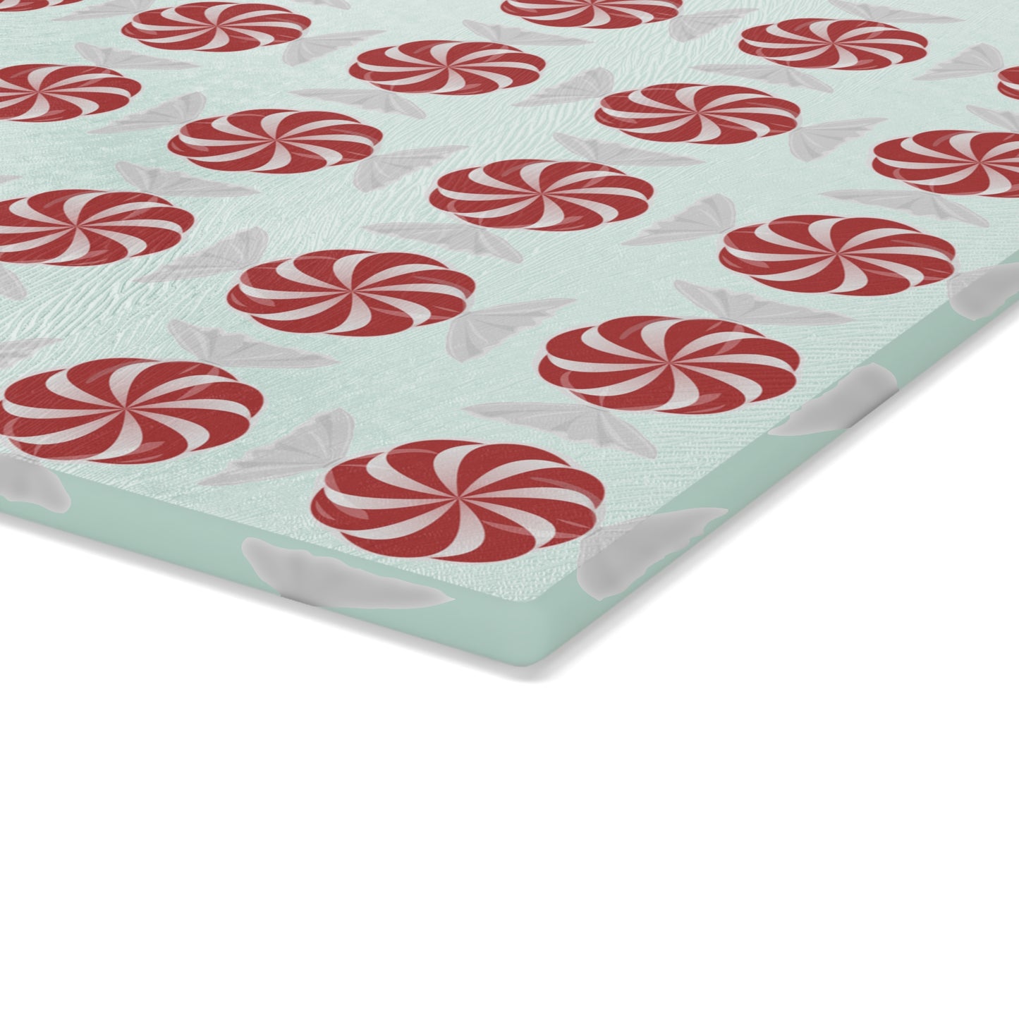 Peppermint Pattern Glass Cutting Board — Festive Candy Kitchen Board