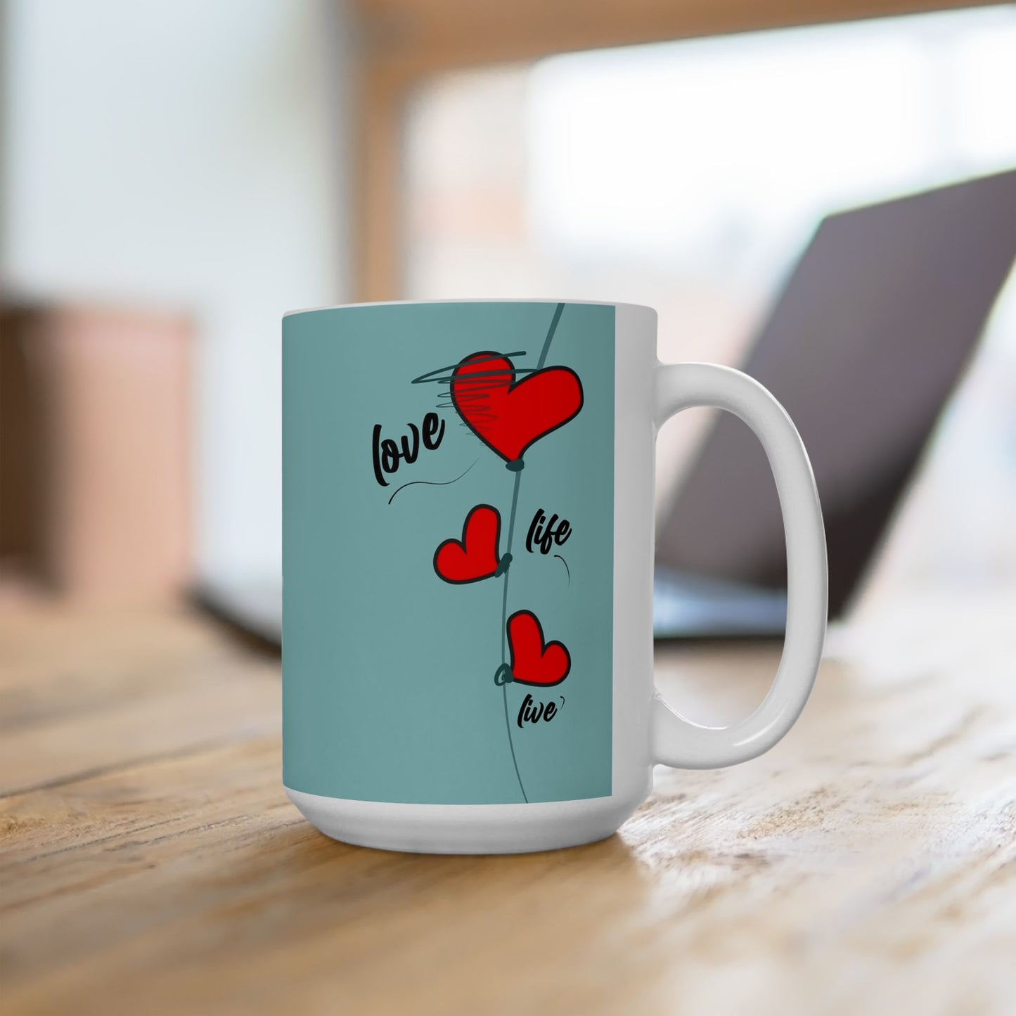 Love Every Moment Ceramic Mug (11oz, 15oz) – Heart Illustration Gift Mug