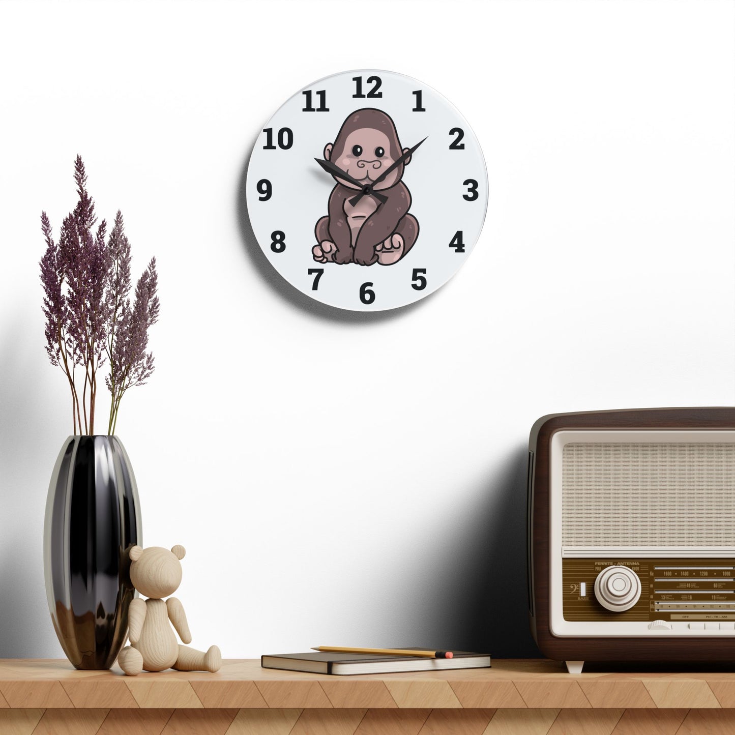 Cute Gorilla Acrylic Wall Clock - Fun Animal Decor