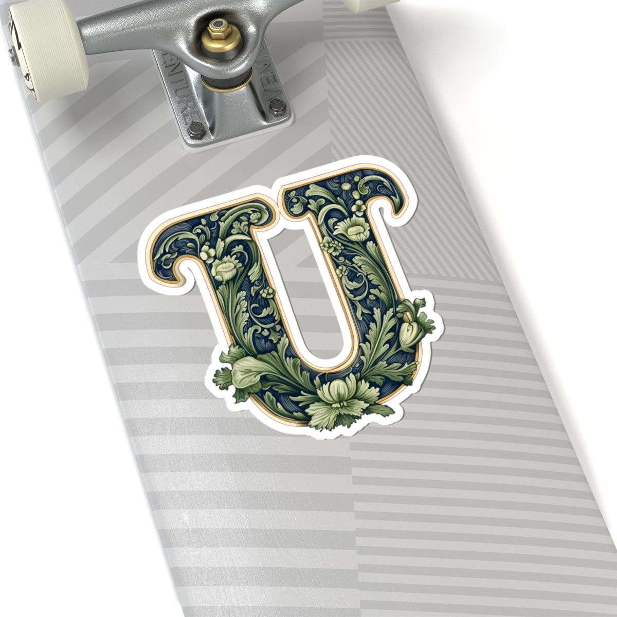 Floral Letter U Sticker — Vintage Botanical Monogram Kiss-Cut Decal