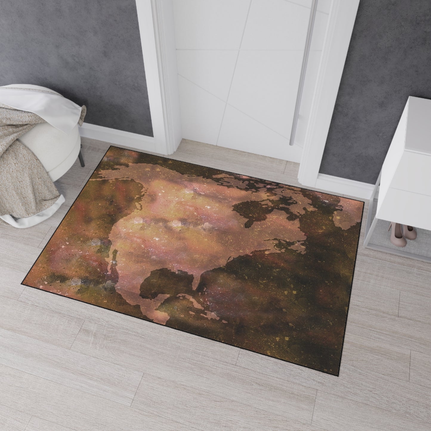 World Map Floor Mat — Rustic Watercolor Earth Doormat