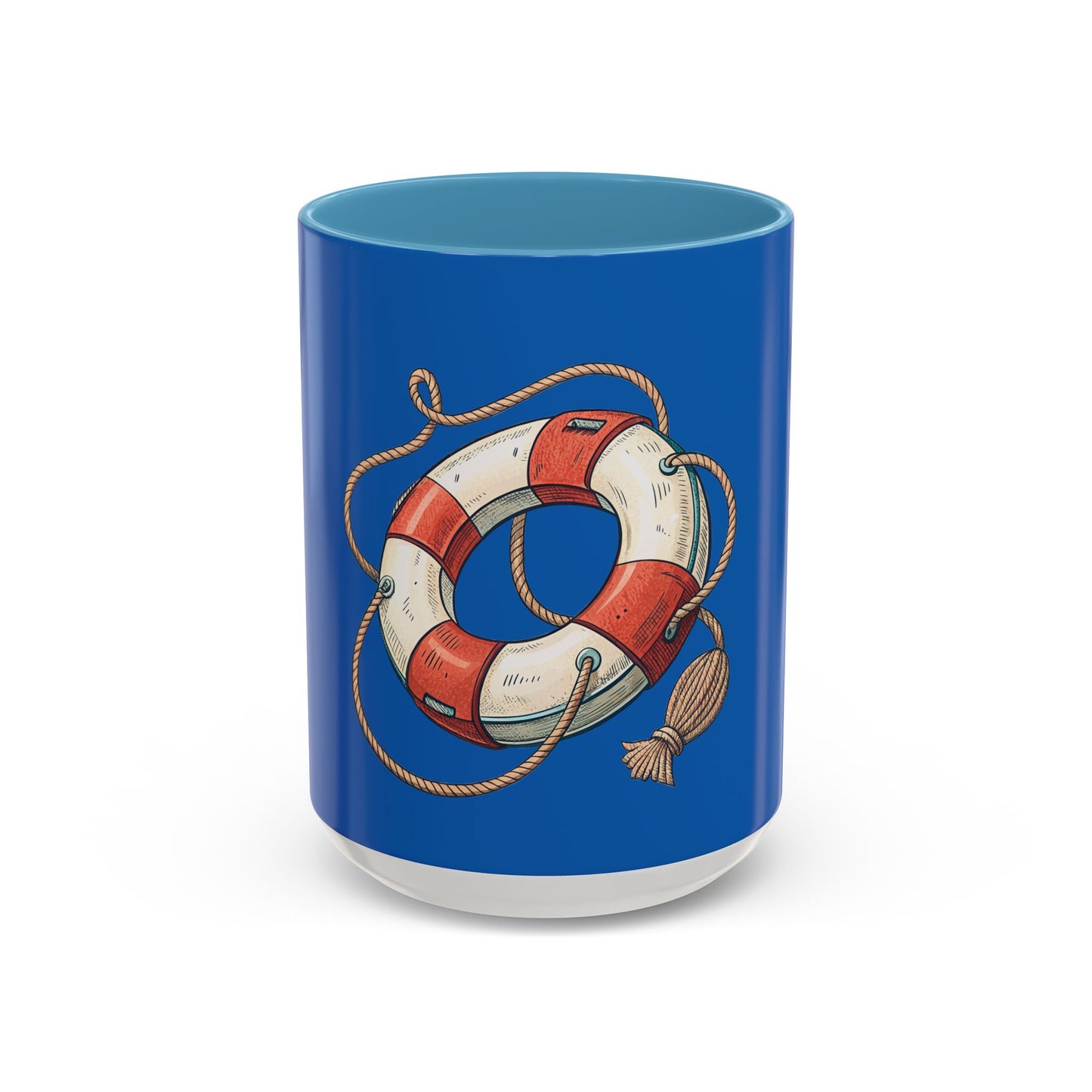 Lifesaver Accent Coffee Mug - Nautical Gift, Beach Decor, Sailor's Coffee Cup, Ocean Lover Mug, Summer Vibes