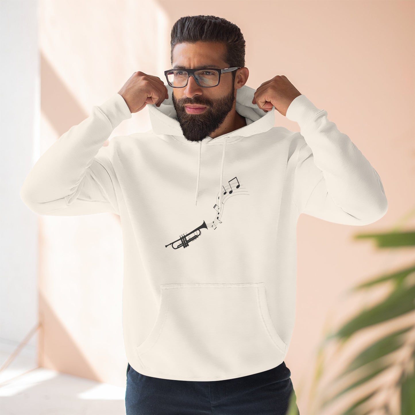 Trumpet Music Notes Hoodie — Minimalist Jazz Instrument Pullover