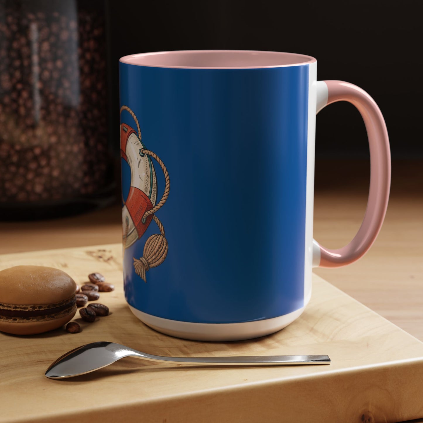 Lifesaver Accent Coffee Mug - Nautical Gift, Beach Decor, Sailor's Coffee Cup, Ocean Lover Mug, Summer Vibes