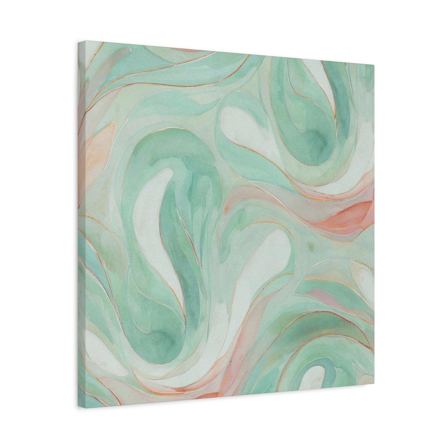 Abstract Green Marble Canvas Print — Teal & Coral Swirl Wall Art
