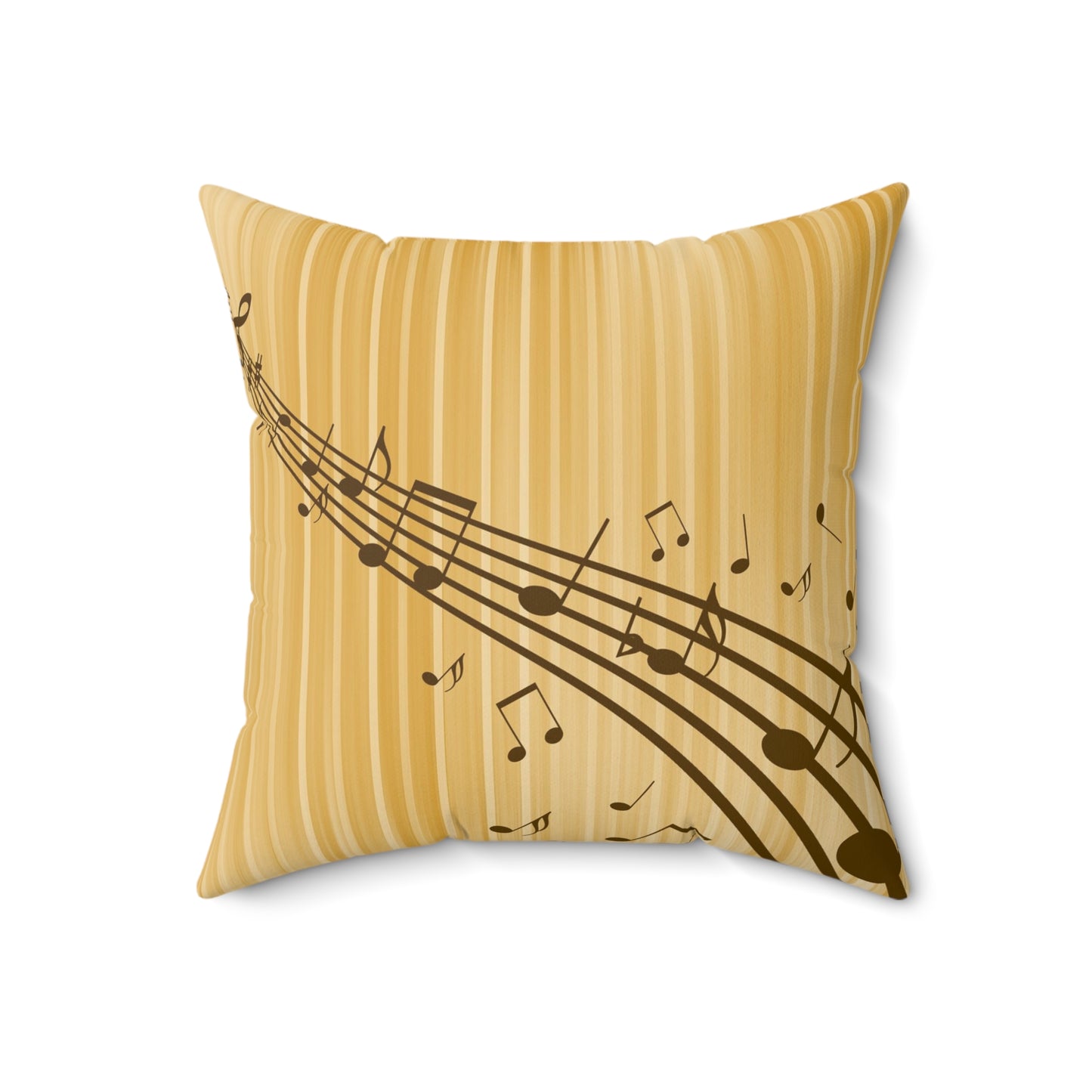 Music Notes Decorative Throw Pillow — Golden Sheet Music Accent Cushion