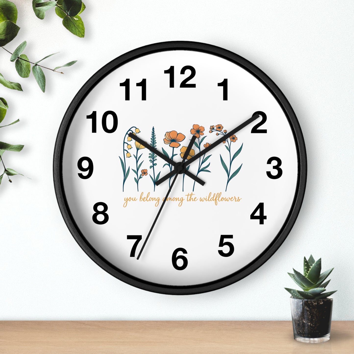 Boho Floral Wall Clock - You Belong Among the Wildflowers, Home Decor, Gift for Nature Lovers, Office Wall Decor, Rustic Style