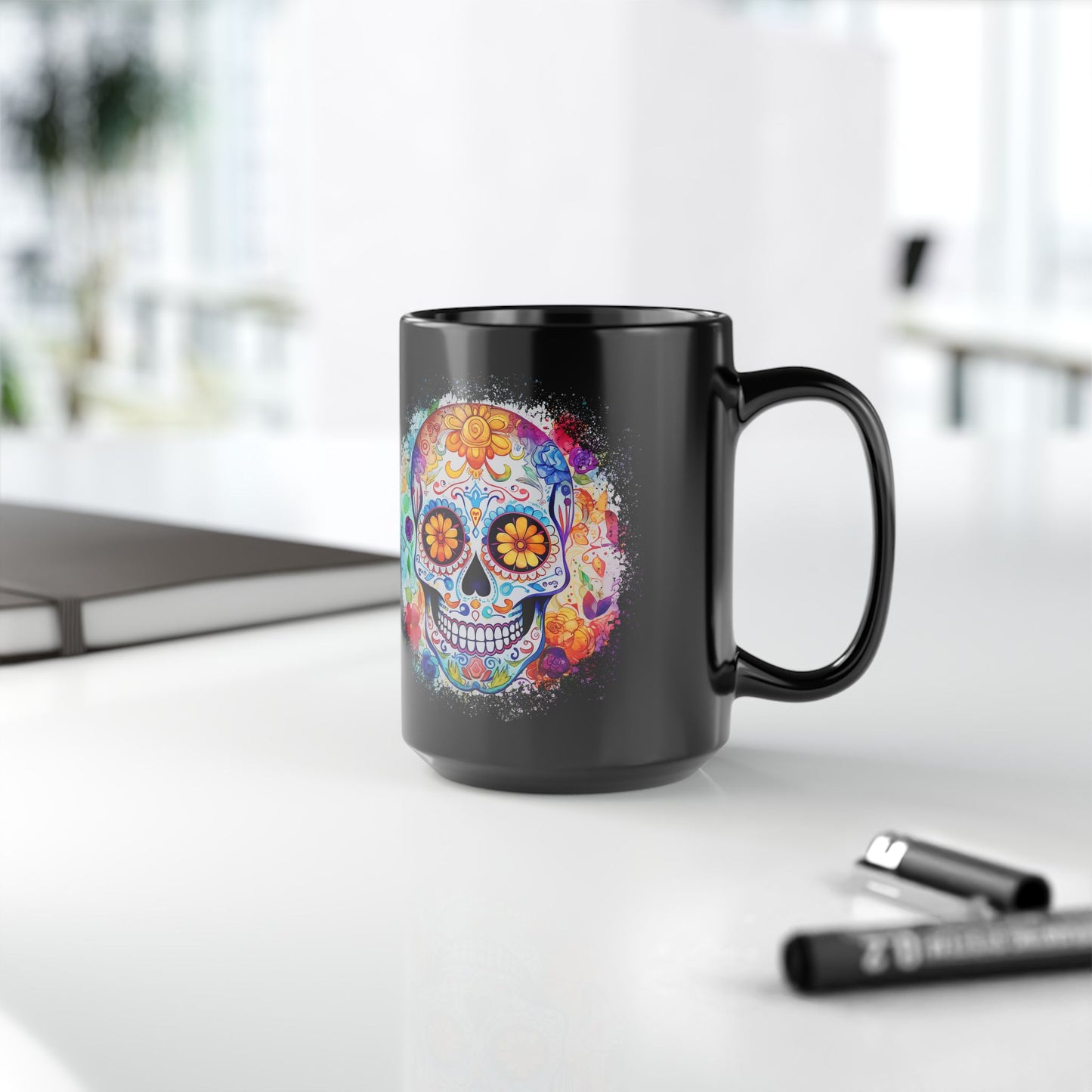 Day of the Dead Sugar Skull Black 15oz Coffee Mug