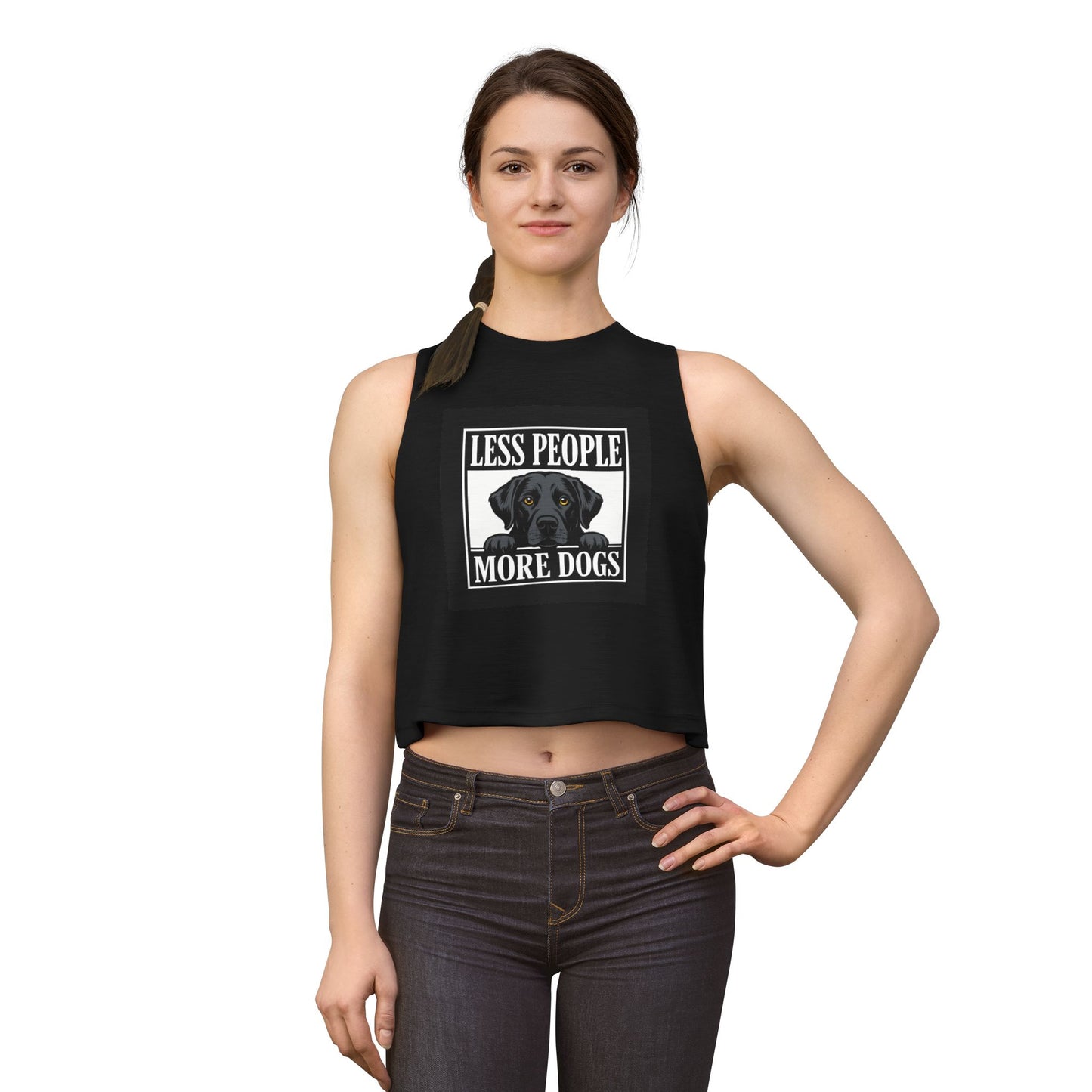 Less People More Dogs Crop Top – Cute Black Lab Graphic Tank for Dog Lovers