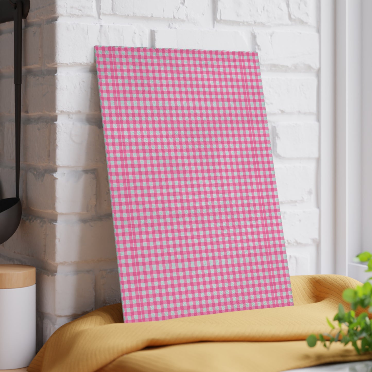 Pink Gingham Glass Cutting Board, Kitchen Decor, Cooking Gift, Housewarming Present, Farmhouse Style, Wedding Gift, Home Cook Essentials