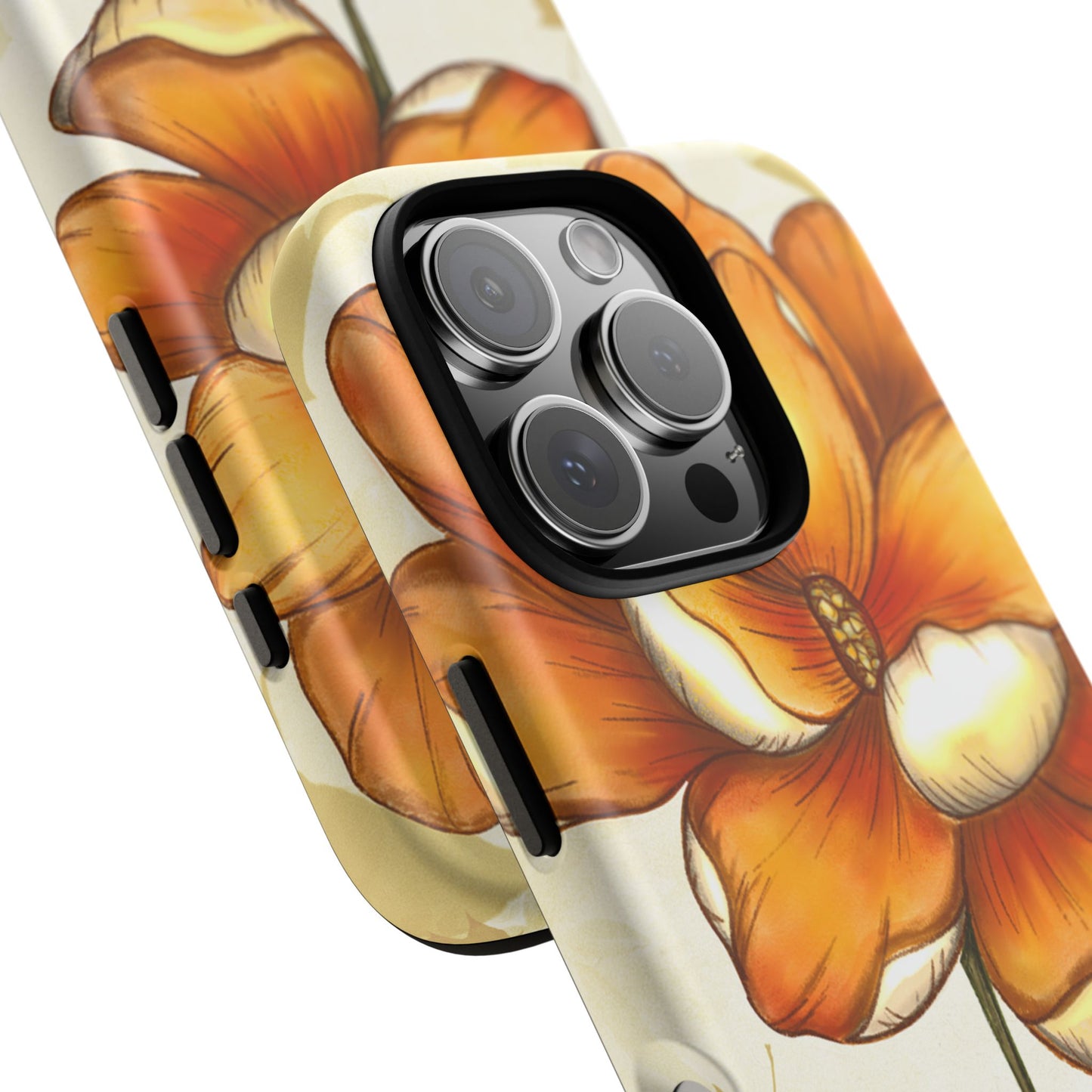 Floral Phone Case with Orange Flower Design, Tough Phone Cover, Floral Gift, Stylish Tech Accessory, Nature Lovers, Spring Vibes