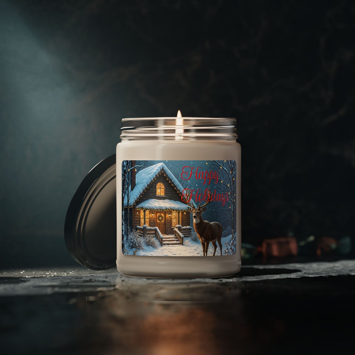 Christmas Cabin Soy Candle — 9oz Scented Holiday Jar ("Happy Christmas")