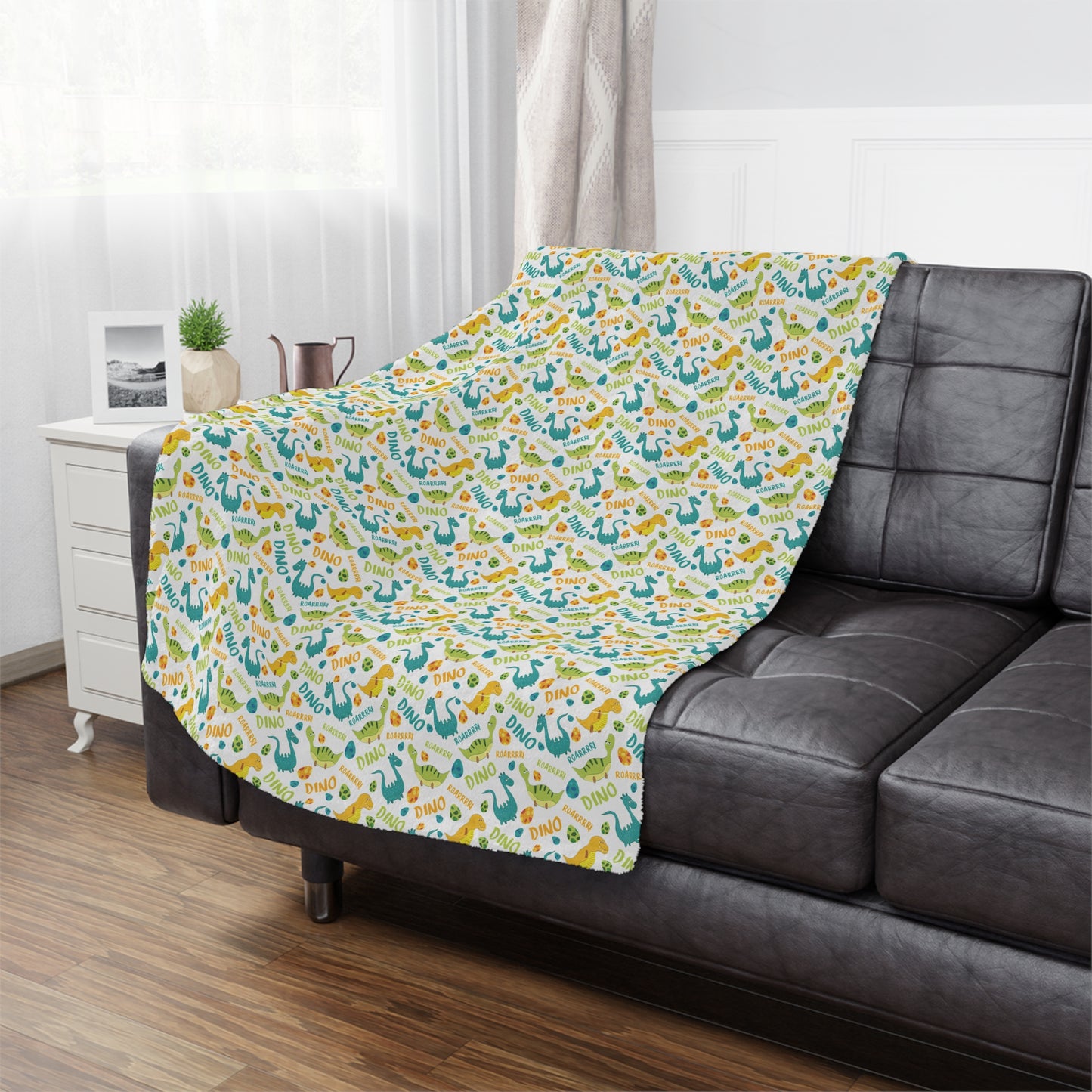 Baby Footprint Minky Blanket — Soft Dinosaur Pattern Nursery Throw