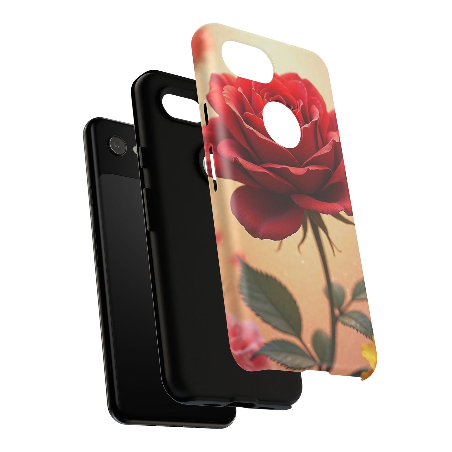 Floral Phone Case with Red Rose Design, Tough Phone Cover, Flower Print, Gift for Her, Stylish Accessory, Floral Aesthetic