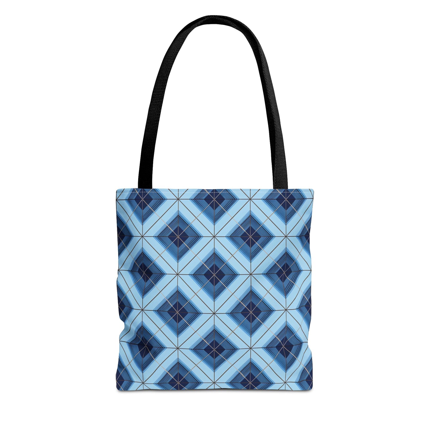 Blue Geometric Tote Bag — Repeating Diamond Pattern AOP