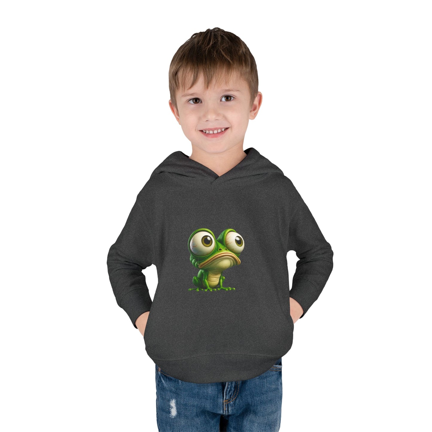 Whimsical Toddler Frog Pullover Hoodie, Cute Kids Fleece Sweater, Playful Toddler Clothing, Children's Gift, Animal Lover Apparel