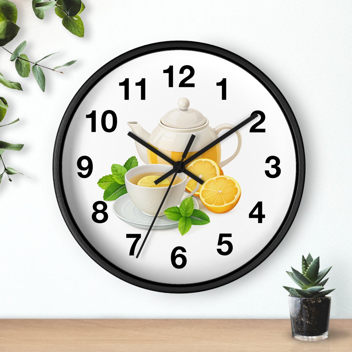 Charming Teatime Wall Clock, Kitchen Decor, Tea Lover Gift, Rustic Clock, Home Office Accessory, Lemon Tea Stationery
