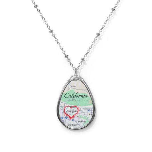 California Heart Map Oval Necklace, Travel Jewelry, Personalized Pendant, Gift for Her, Memories, Keepsake