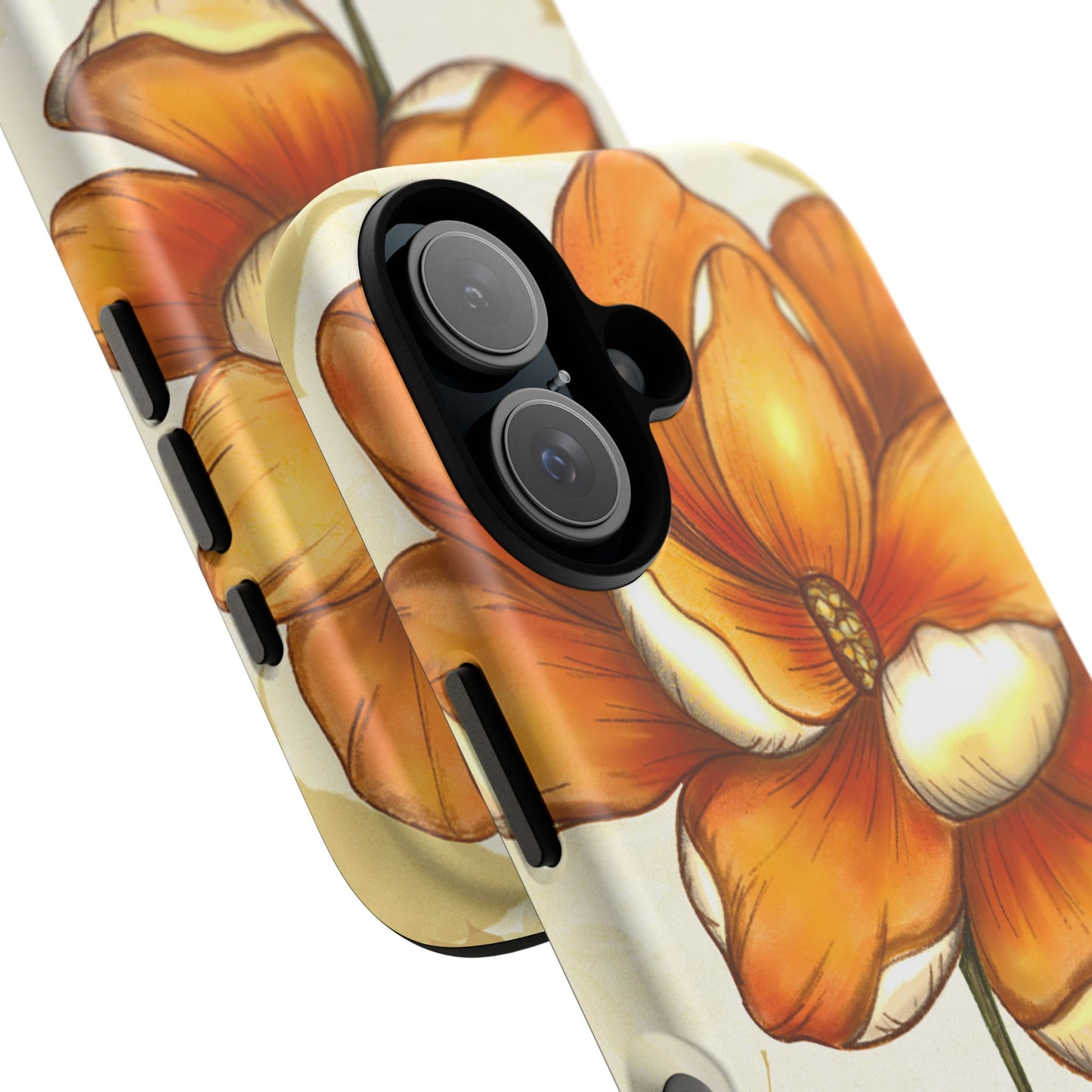 Floral Phone Case with Orange Flower Design, Tough Phone Cover, Floral Gift, Stylish Tech Accessory, Nature Lovers, Spring Vibes