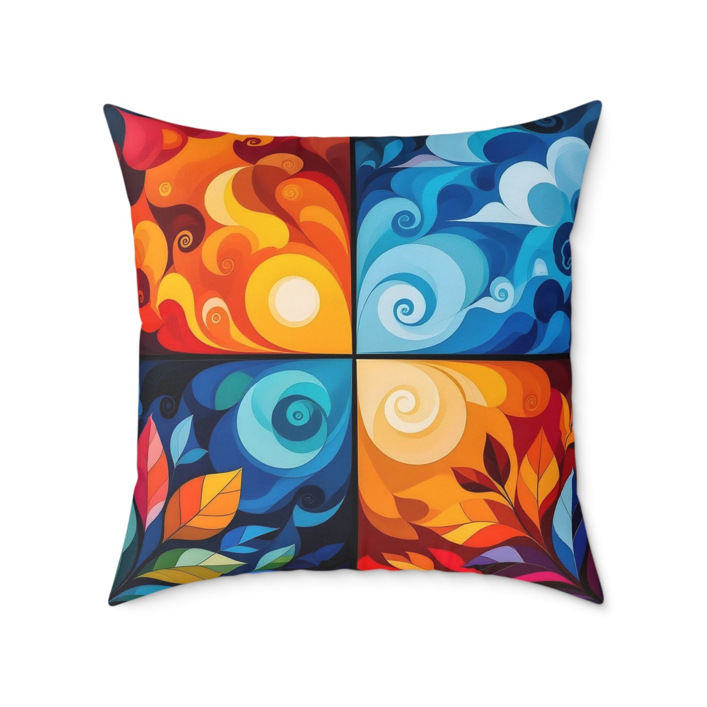 Abstract Seasons Square Pillow — Colorful Four-Panel Decorative Throw Pillow