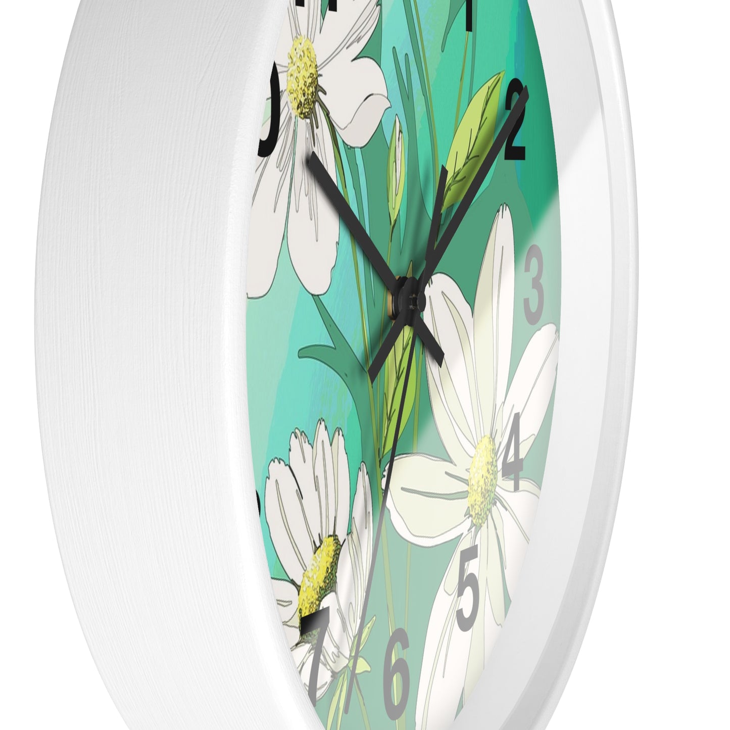 Wall Clock - Green White Floral