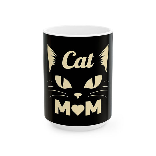 Cat Mom Coffee Mug – Black Ceramic 11oz/15oz