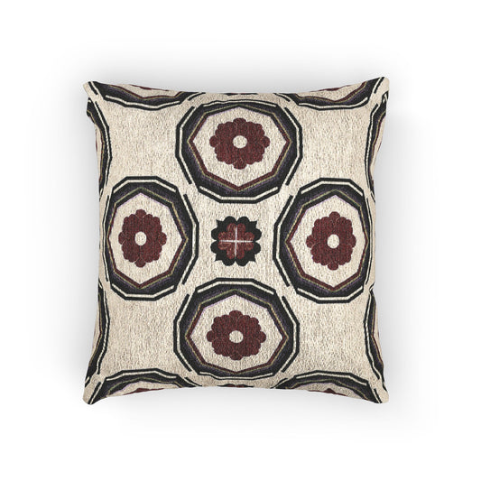 Bohemian Woven Pillow with Floral Design
