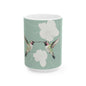 Hummingbird Floral Ceramic Mug – Botanical Mint Coffee Cup (11oz & 15oz)