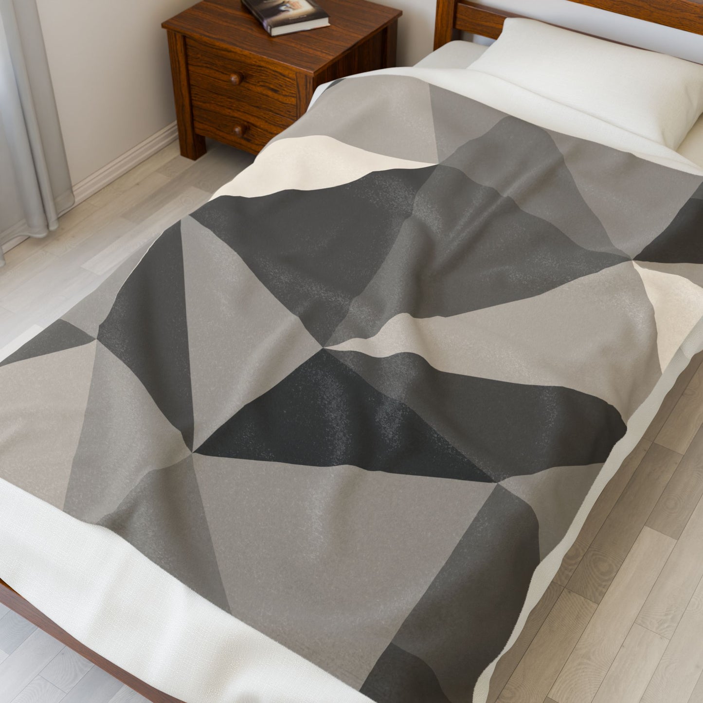 Cozy Geometric Velveteen Plush Blanket | Soft Throw for Home Decor, Gift for Homeowners, Minimalist Design, Perfect for Cozy Nights