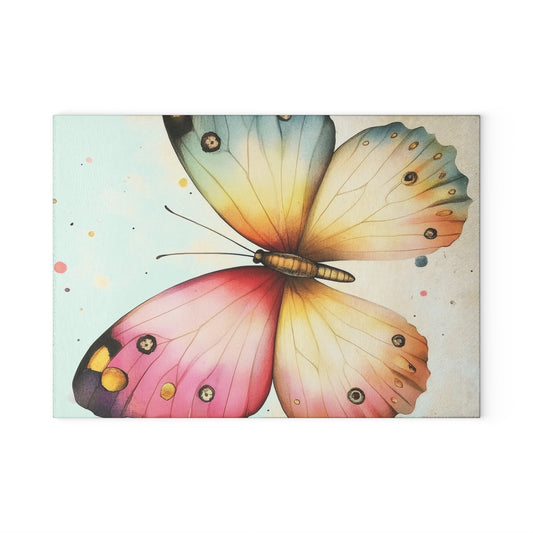Colorful Butterfly Glass Cutting Board - Kitchen Decor, Gift for Home Cooks, Artisan Kitchenware, Unique Housewarming Gift, Butterfly Lovers