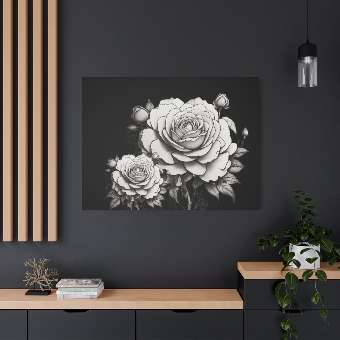 Monochrome Rose Canvas Print — Black & White Floral Wall Art