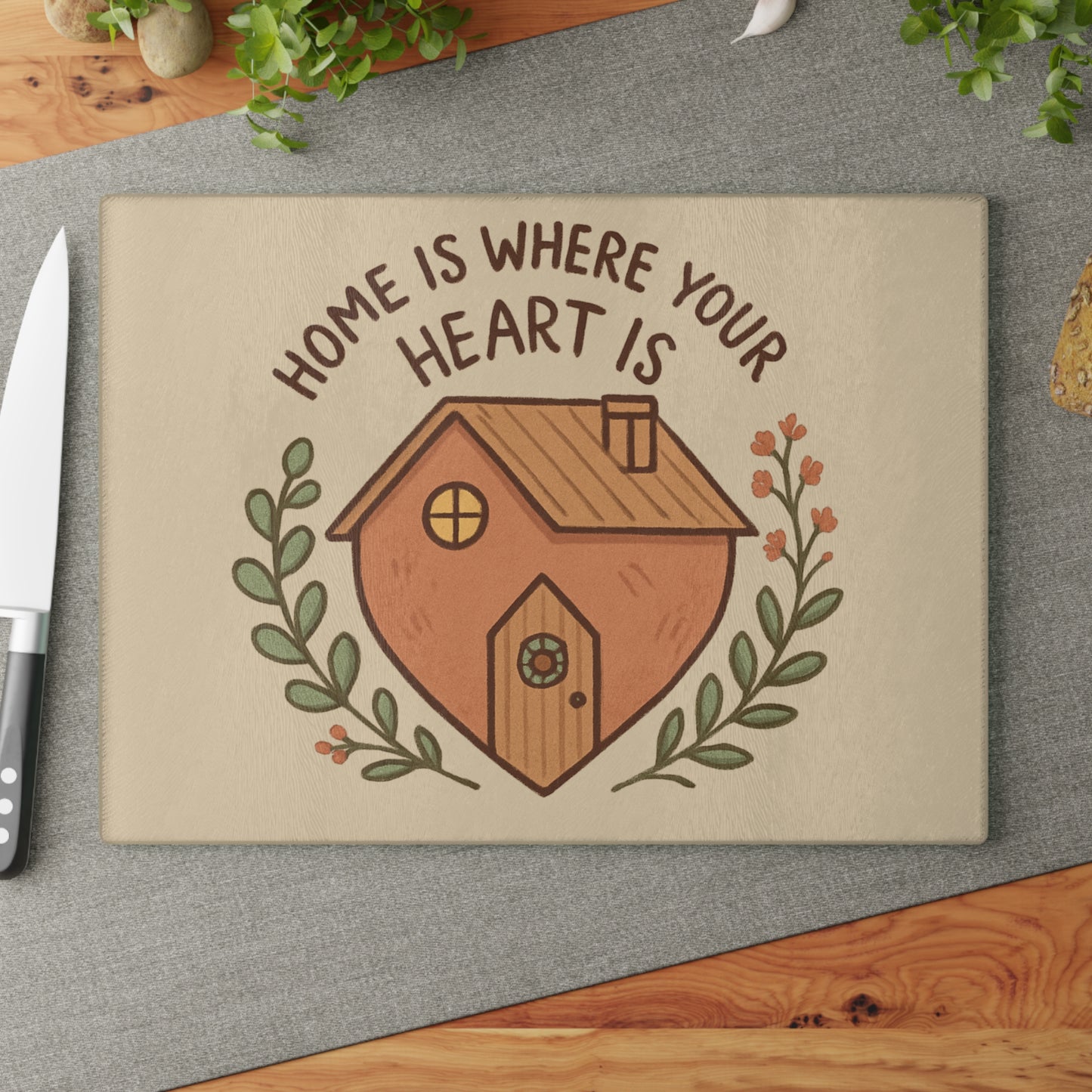 Home Sweet Home Glass Cutting Board, Kitchen Decor, Gift for New Home, Wedding Gift, Heartwarming Kitchenware