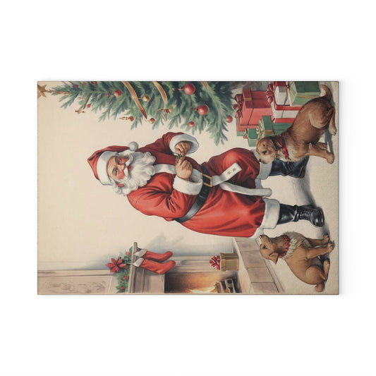 Santa Claus Vintage Glass Cutting Board, Holiday Kitchen Decor, Christmas Gift, Festive Cooking, Decorative Cutting Board